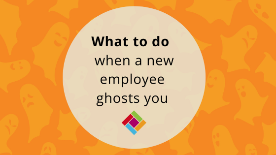 Cartoon ghosts on an orange background to illustrate a blog on what to do when a new employee ghosts you